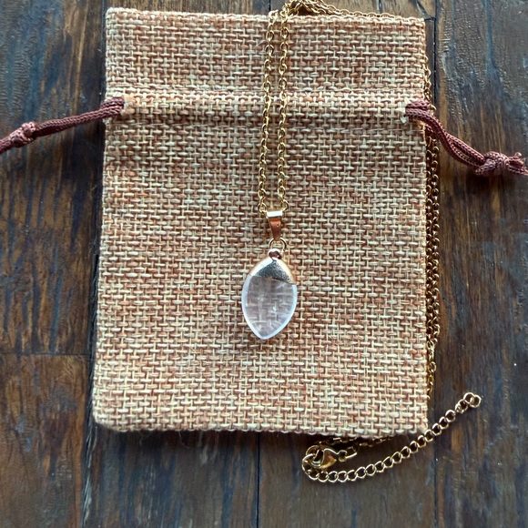 Jewelry - Clear Quartz Necklace Clear Quartz Pendant wit Gold plated Stainless Steel Chain